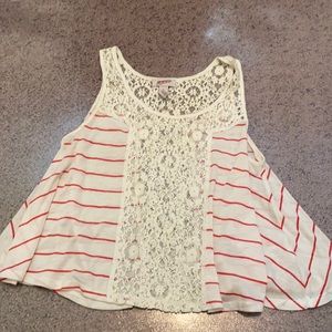 Lace pattern striped tank top